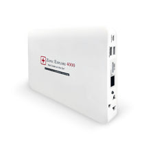 Load image into Gallery viewer, A white CPAP travel battery with the label 'Zopec Explore 4000' on the front, showing multiple ports and indicators.