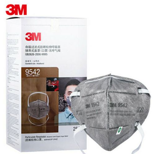 3M 9542 KN95 Particulate Respirators (Headband, Activated Carbon 
