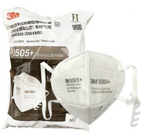 3M 9505+ KN95 Particulate Respirators (Dual Earloop/Headband, No Valve) - FDA Approved for Covid-19 Protection