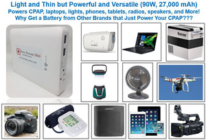 EXPLORE Mini CPAP Travel Battery (up to 1.5 nights) - Only 1.5 lb and 1" Thin!