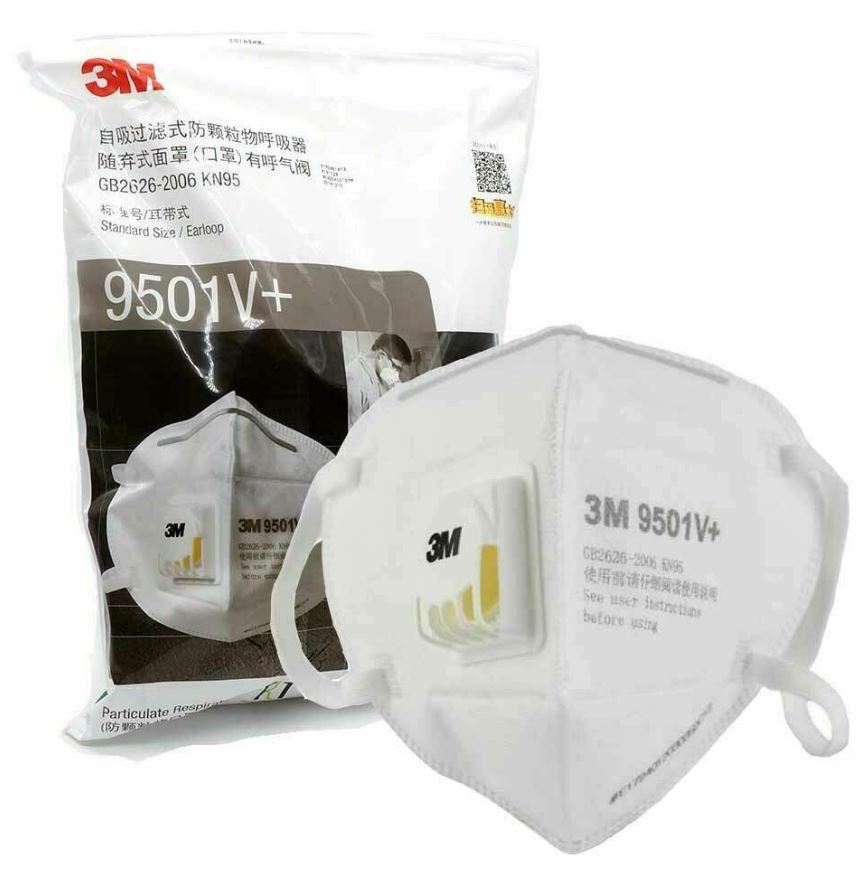 3M 9501V+ KN95 Particulate Respirators (Earloop, Exhalation Valve) - FDA Approved for Covid-19 Protection