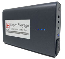 Load image into Gallery viewer, A Zopec Voyage CPAP travel battery with a label, LED indicators, and multiple charging ports.